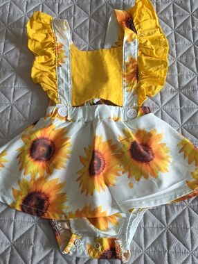 Sunflower Ruffle Strap Baby One-Piece - Yellow Sunflower Print